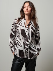 Monochrome Print Tie Neck Long Sleeve Blouse - Image 2 of 7