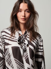 Monochrome Print Tie Neck Long Sleeve Blouse - Image 5 of 7