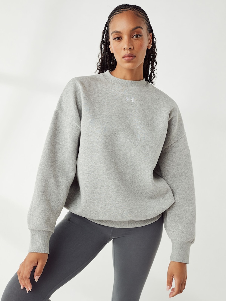 Under Armour Grey Oversized Rival Fleece Crew Sweatshirt - Image 1 of 6