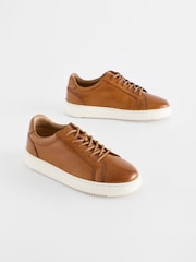 Tan Brown Leather Smart Lace-Up Trainers - Image 1 of 5