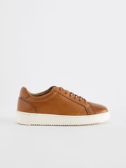 Tan Brown Leather Smart Lace-Up Trainers - Image 2 of 5