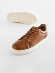 Tan Brown Leather Smart Lace-Up Trainers - Image 4 of 5