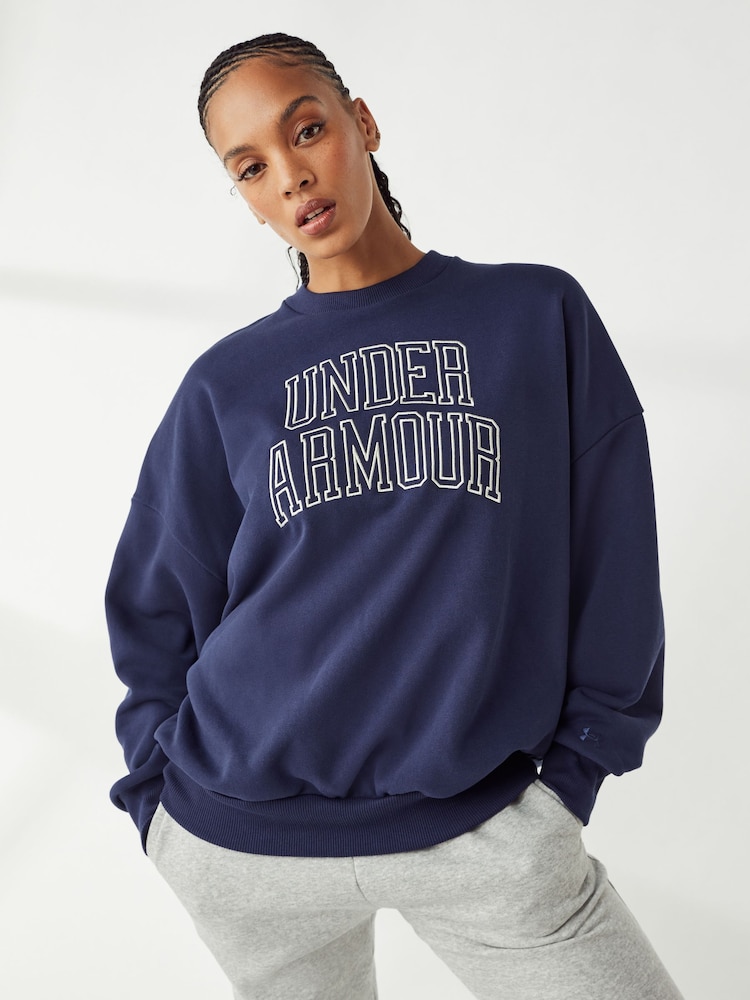 Under Armour Blue Oversized Icon Terry Crew Neck Sweat Top - Image 1 of 7