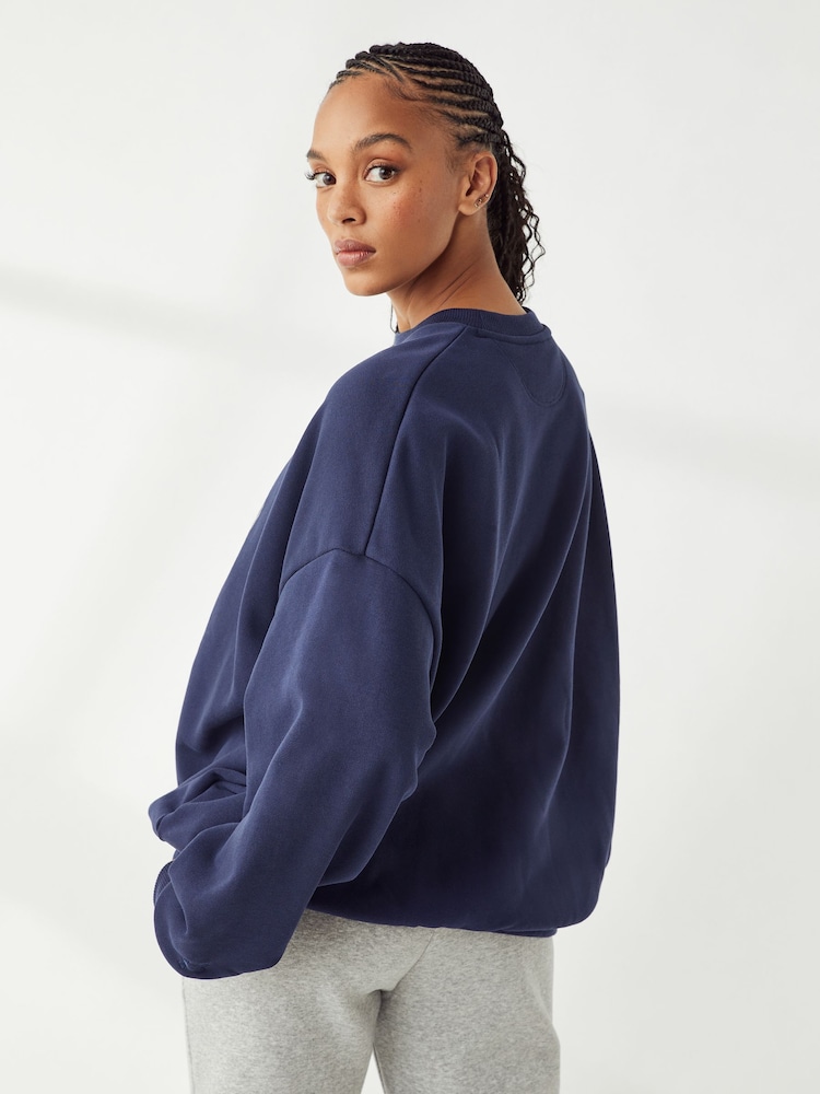 Under Armour Blue Oversized Icon Terry Crew Neck Sweat Top - Image 2 of 7