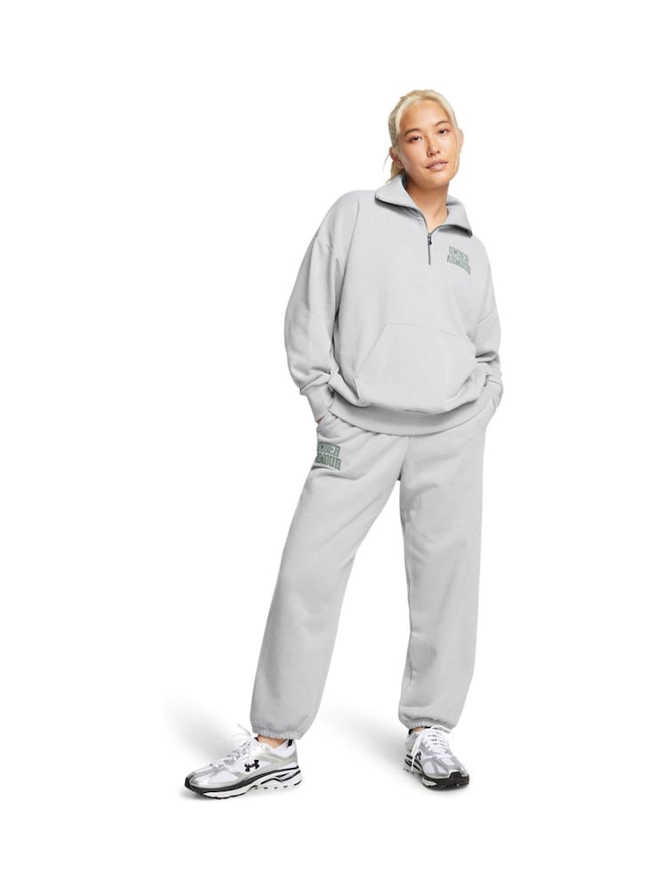 Under Armour Grey Oversized Icon Terry Quarter Zip Sweat Top - Image 1 of 3