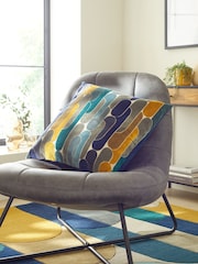 Navy Blue 59 x 59cm Retro Cut Velvet Cushion - Image 1 of 7