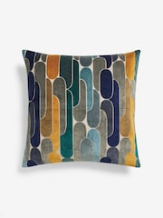 Navy Blue 59 x 59cm Retro Cut Velvet Cushion - Image 5 of 7