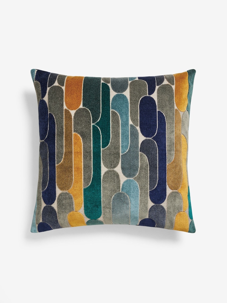Navy Blue 59 x 59cm Retro Cut Velvet Cushion - Image 5 of 7