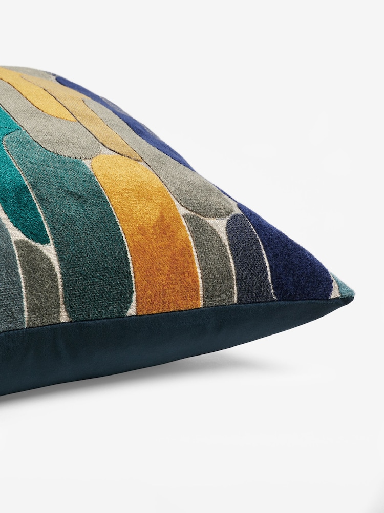 Navy Blue 59 x 59cm Retro Cut Velvet Cushion - Image 7 of 7