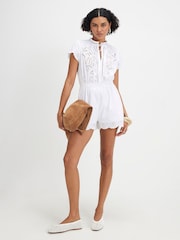 River Island White Short Sleeve Broderie Cutwork Playsuit - Image 2 of 4