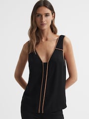 Reiss Black/Camel Jessy Sleeveless V-Neck Vest - Image 1 of 5