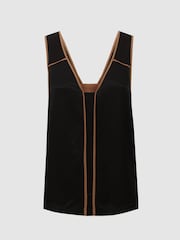 Reiss Black/Camel Jessy Sleeveless V-Neck Vest - Image 2 of 5