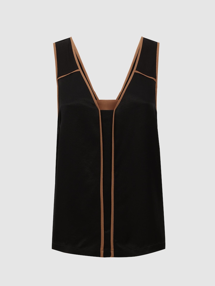 Reiss Black/Camel Jessy Sleeveless V-Neck Vest - Image 2 of 5