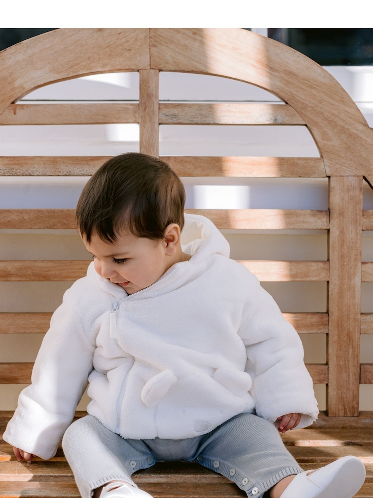 Emile Et Rose Deep Pile Fleece Ivory Jacket with 3D Teddy & Hood - Image 1 of 3