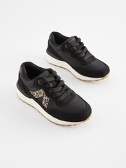 Black Animal Print Lace-Up Chunky Trainers - Image 1 of 5