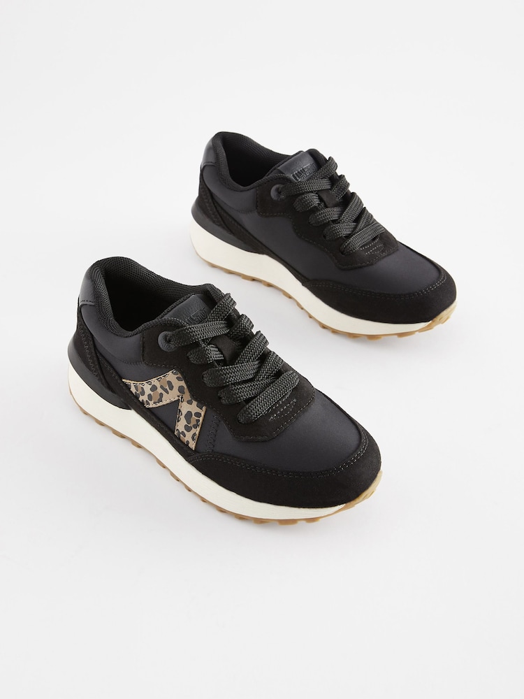 Black Animal Print Lace-Up Chunky Trainers - Image 1 of 5