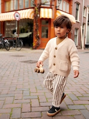 Ecru Cream/Brown Lightweight 100% Cotton Stripe Jersey Joggers (3mths-7yrs) - Image 1 of 4