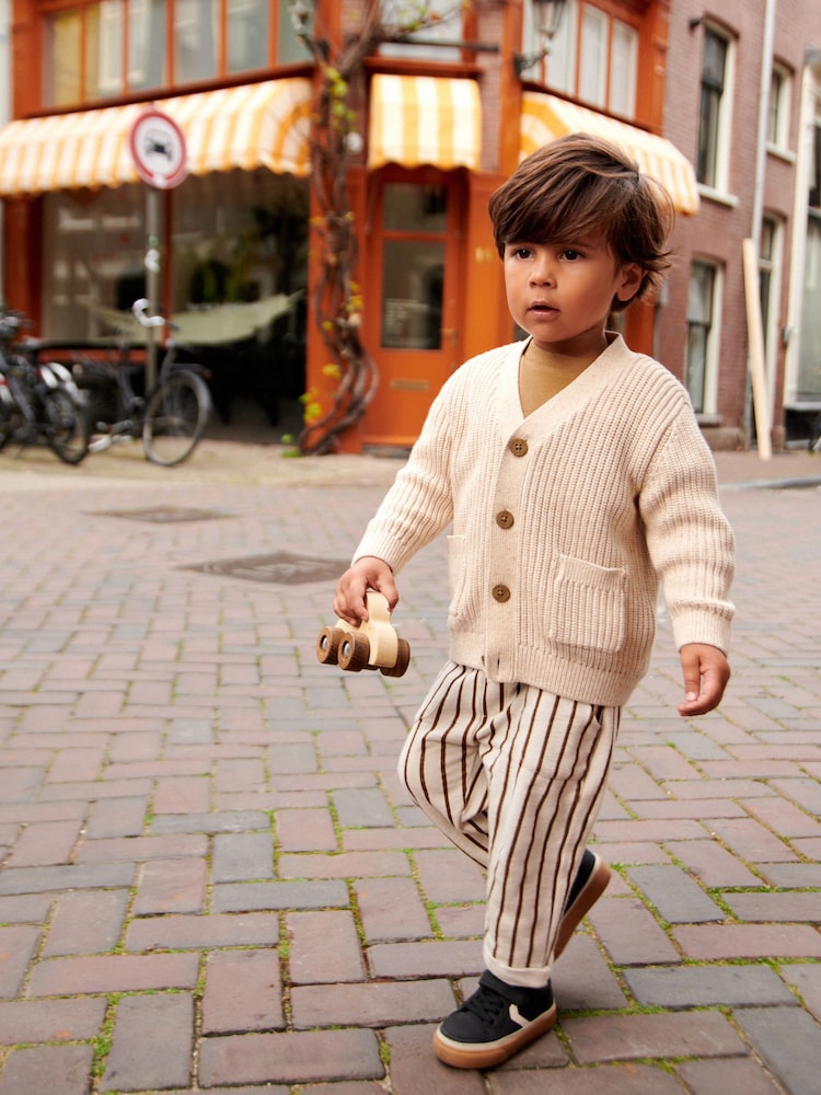 Ecru Cream/Brown Lightweight 100% Cotton Stripe Jersey Joggers (3mths-7yrs) - Image 1 of 4