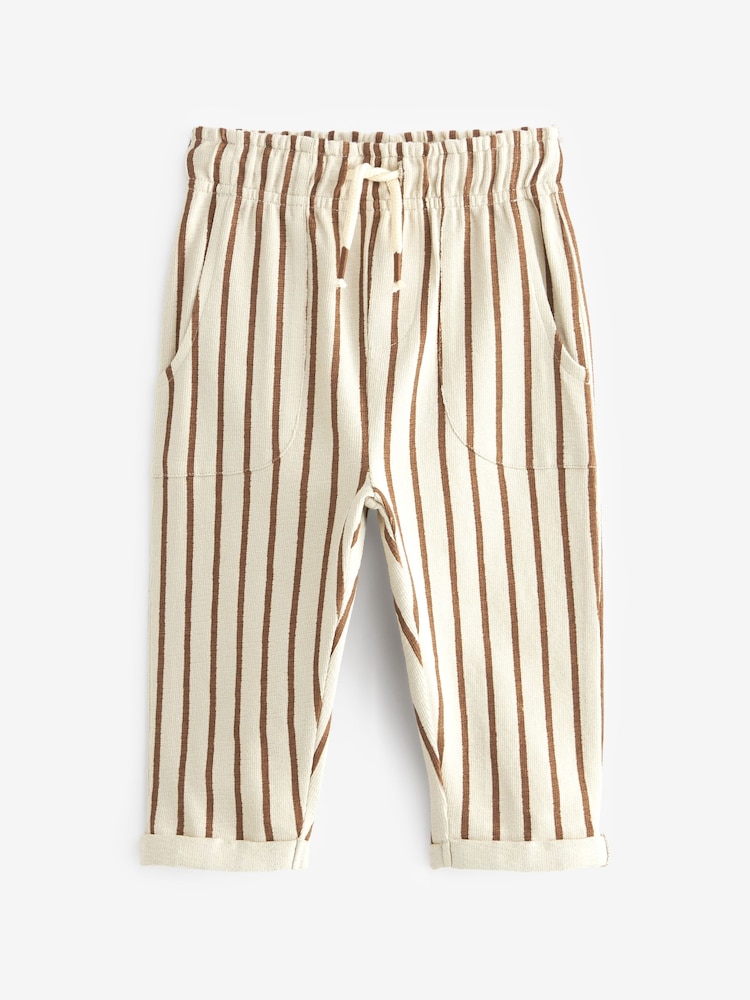Ecru Cream/Brown Lightweight 100% Cotton Stripe Jersey Joggers (3mths-7yrs) - Image 2 of 4