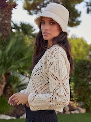 Cream 100% Cotton Long Sleeve Crochet Top - Image 4 of 7