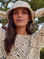 Cream 100% Cotton Long Sleeve Crochet Top - Image 5 of 7