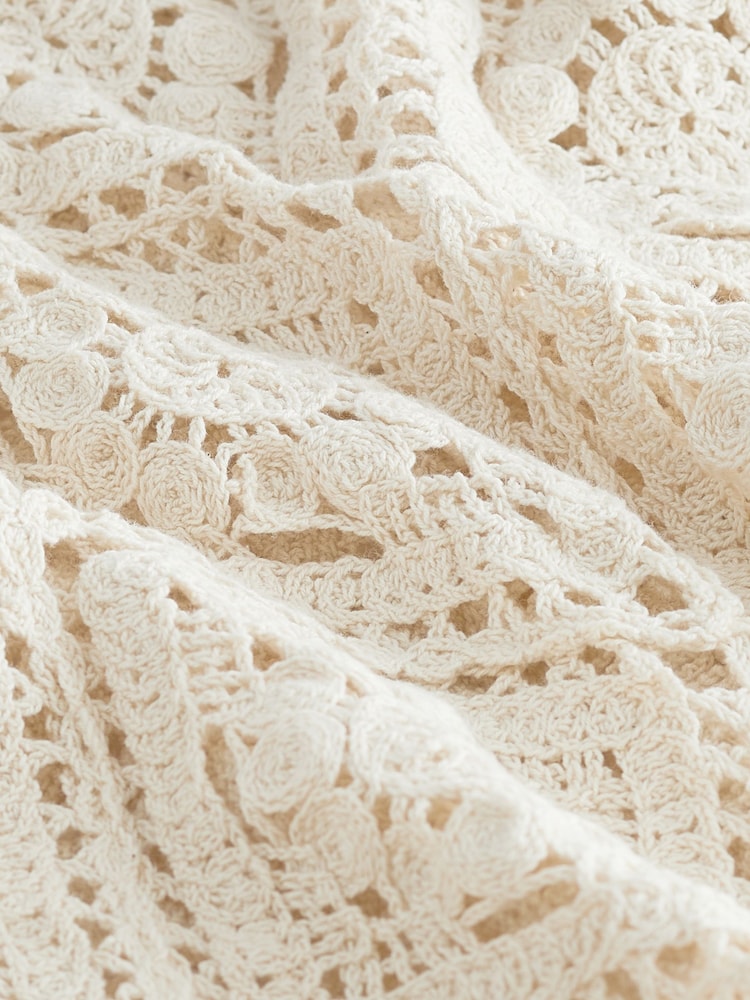 Cream 100% Cotton Long Sleeve Crochet Top - Image 7 of 7