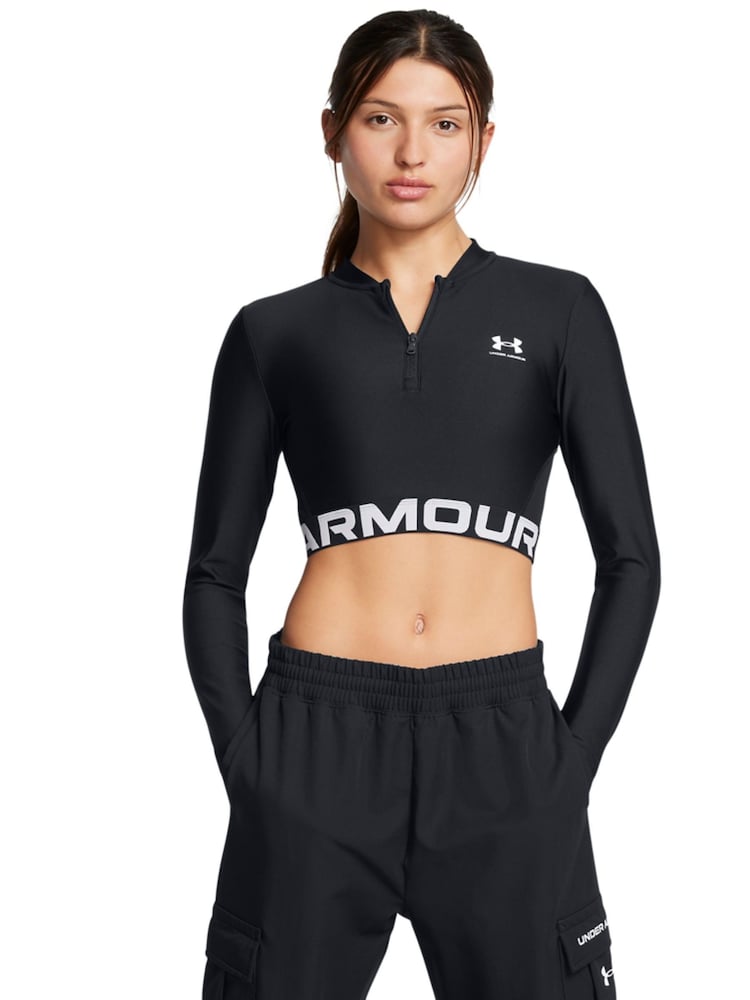 Under Armour Black Heat Gear Rib 1/4 Zip Sweat Top - Image 1 of 4