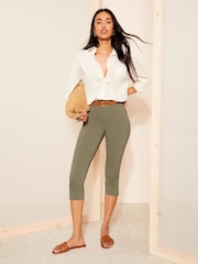 Friends Like These Khaki Green Cropped Comfort Scultping Stretch Trousers - Image 3 of 4