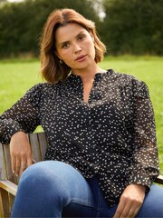 Live Unlimited Spot Ruffle Shoulder Black Blouse - Image 1 of 5