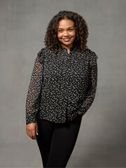 Live Unlimited Spot Ruffle Shoulder Black Blouse - Image 2 of 5