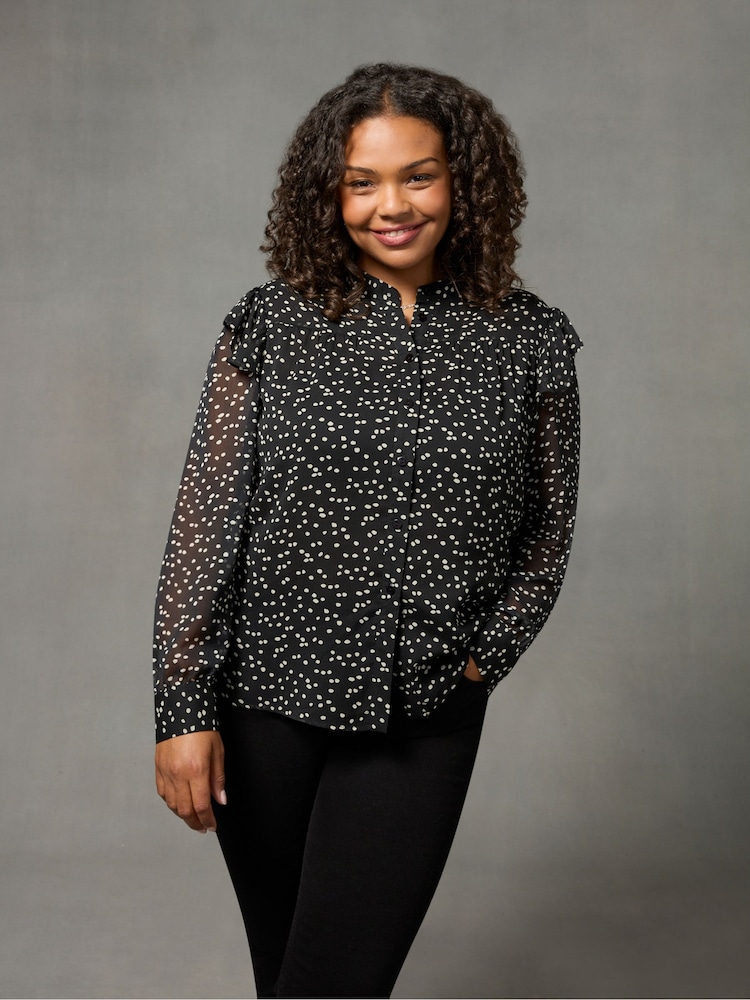 Live Unlimited Spot Ruffle Shoulder Black Blouse - Image 2 of 5