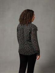 Live Unlimited Spot Ruffle Shoulder Black Blouse - Image 3 of 5