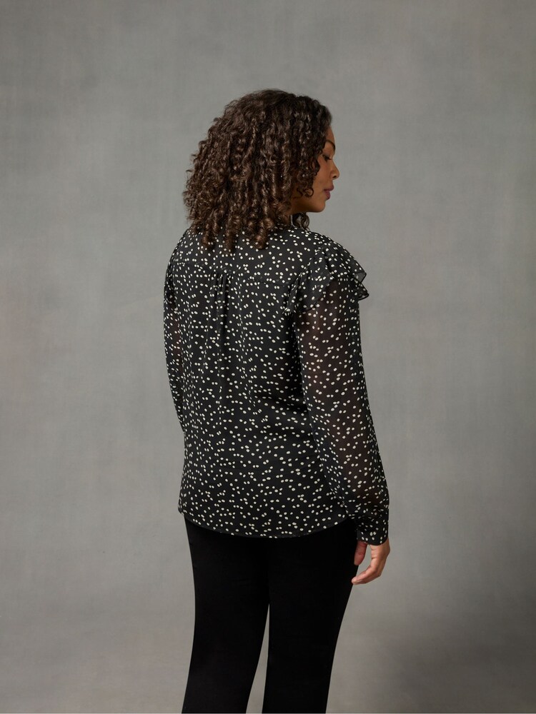Live Unlimited Spot Ruffle Shoulder Black Blouse - Image 3 of 5