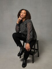 Live Unlimited Spot Ruffle Shoulder Black Blouse - Image 4 of 5