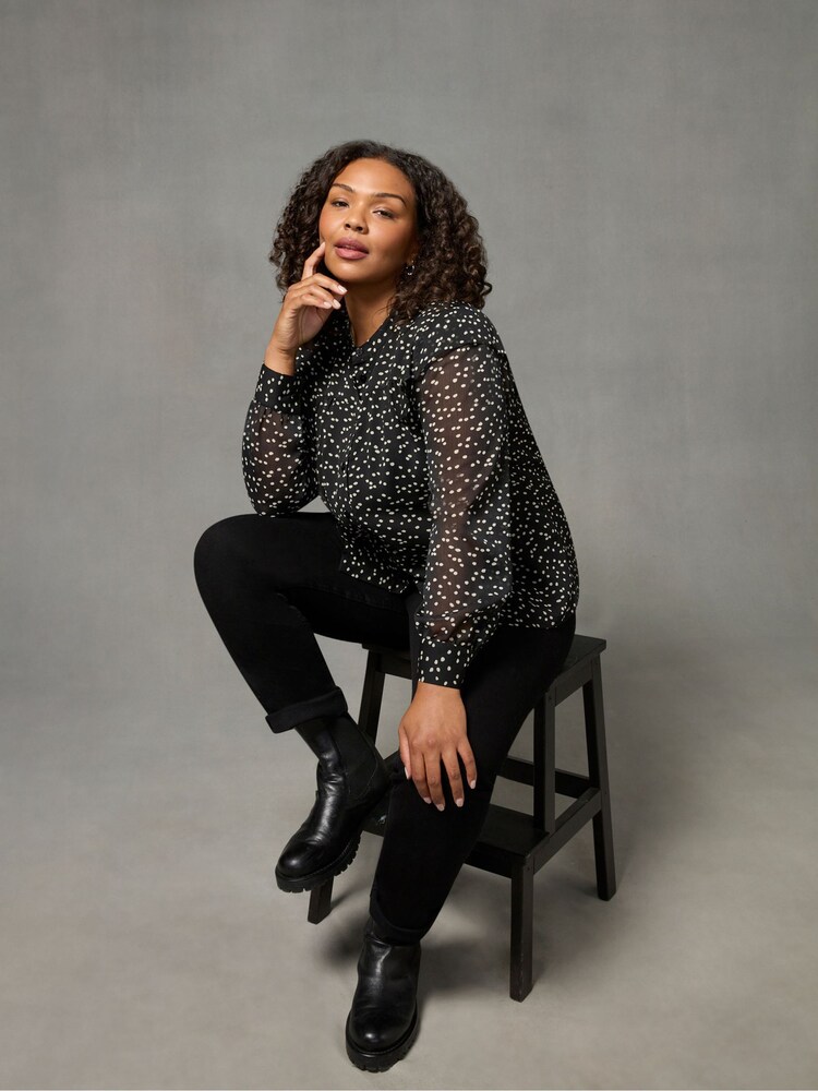 Live Unlimited Spot Ruffle Shoulder Black Blouse - Image 4 of 5