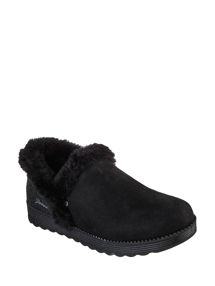 Skechers Black Faux Fur Slip-On Slipper Booties - Image 1 of 4