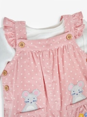 JoJo Maman Bébé Pink Mouse Appliqué Cord Dungarees & Top Set - Image 4 of 5