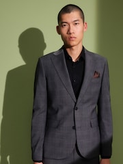 Charcoal Grey Skinny Check Suit Jacket - Image 1 of 11