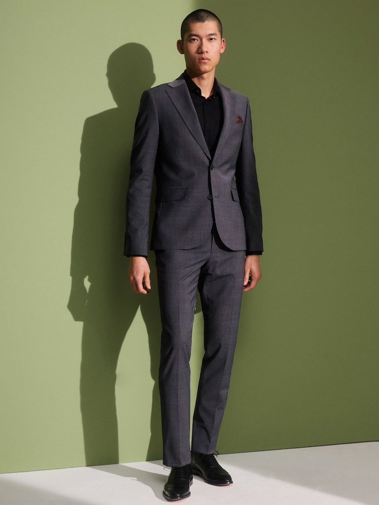 Charcoal Grey Skinny Check Suit Jacket - Image 2 of 11