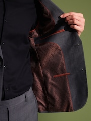 Charcoal Grey Skinny Check Suit Jacket - Image 6 of 11