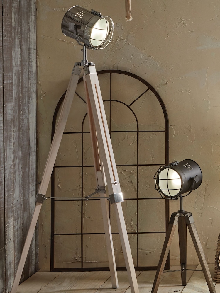 Pacific White Wash And Silver Metal Capstan Tripod Floor Lamp - Image 1 of 2
