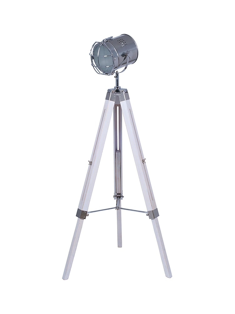 Pacific White Wash And Silver Metal Capstan Tripod Floor Lamp - Image 2 of 2