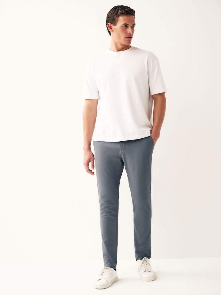 Blue Grey Skinny Fit Stretch Chino Trousers - Image 2 of 10 Blue Grey Skinny Fit Stretch Chino Trousers - Image 2 of 10