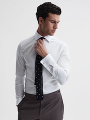 Reiss White Premote Slim Fit Cotton Cutaway Collar Shirt - Image 1 of 7