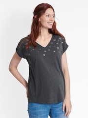JoJo Maman Bébé Charcoal Star Print Boyfriend Maternity T-Shirt - Image 1 of 1