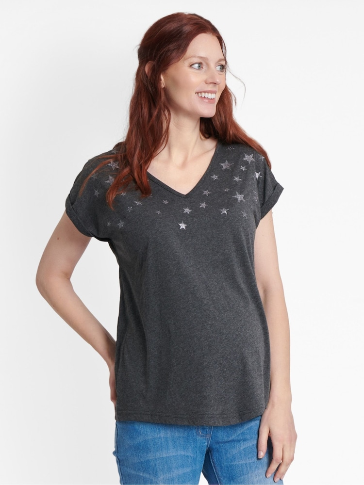 JoJo Maman Bébé Charcoal Star Print Boyfriend Maternity T-Shirt - Image 1 of 1