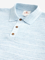 Blue Texture Linen Blend Knitted Polo Shirt - Image 6 of 7