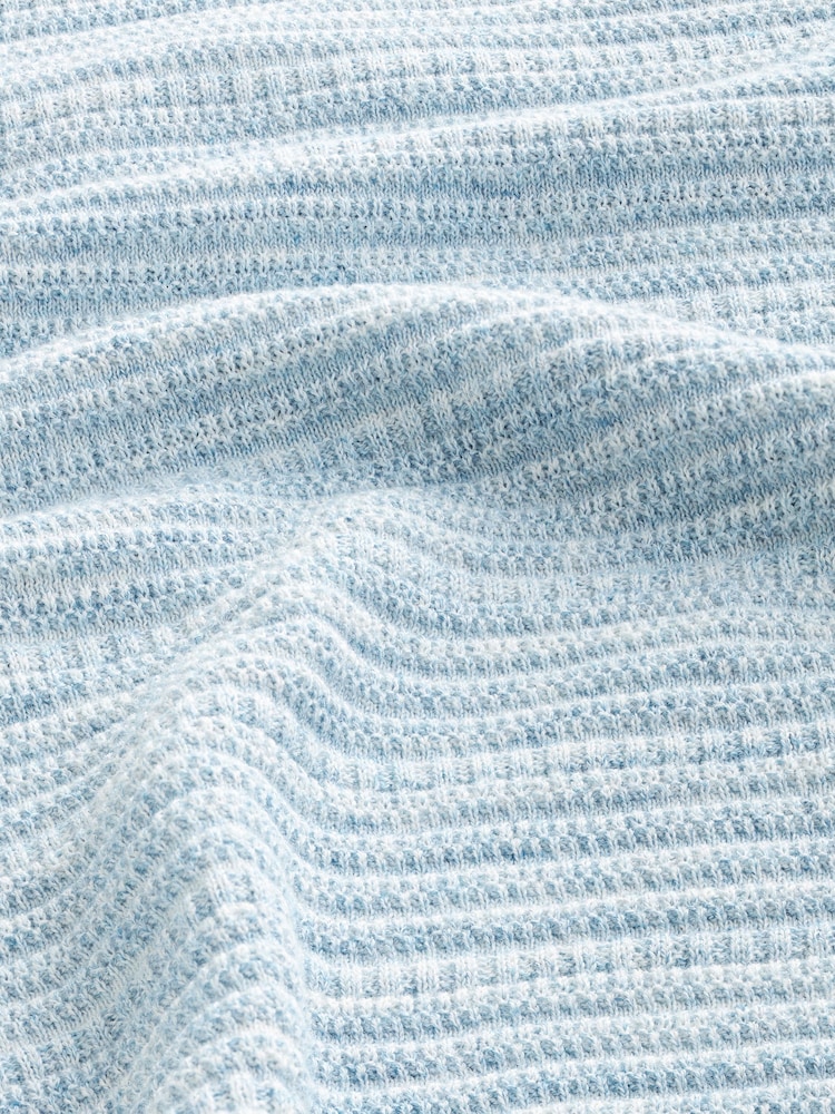 Blue Texture Linen Blend Knitted Polo Shirt - Image 7 of 7
