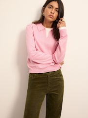BHOEM Pink Fine Knit Polo Jumper with Jersey Contrasted Layer - Image 1 of 4