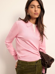 BHOEM Pink Fine Knit Polo Jumper with Jersey Contrasted Layer - Image 4 of 4